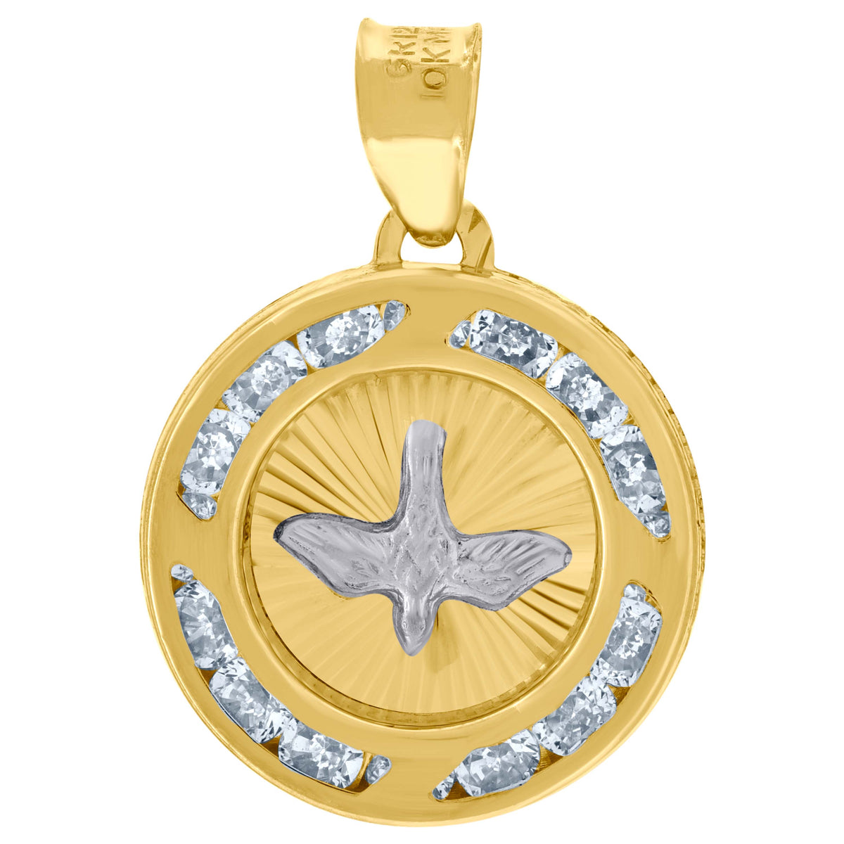 10kt Yellow Gold Unisex Cubic-Zirconia Textured Dove Bird Peace Symbol Charm Pendant
