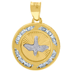 10kt Yellow Gold Unisex Cubic-Zirconia Textured Dove Bird Peace Symbol Charm Pendant