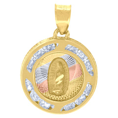 10kt Tri-Color Gold Unisex Cubic-Zirconia Diamond-Cut Textured Lady Of Guadalupe Religious Charm Pendant