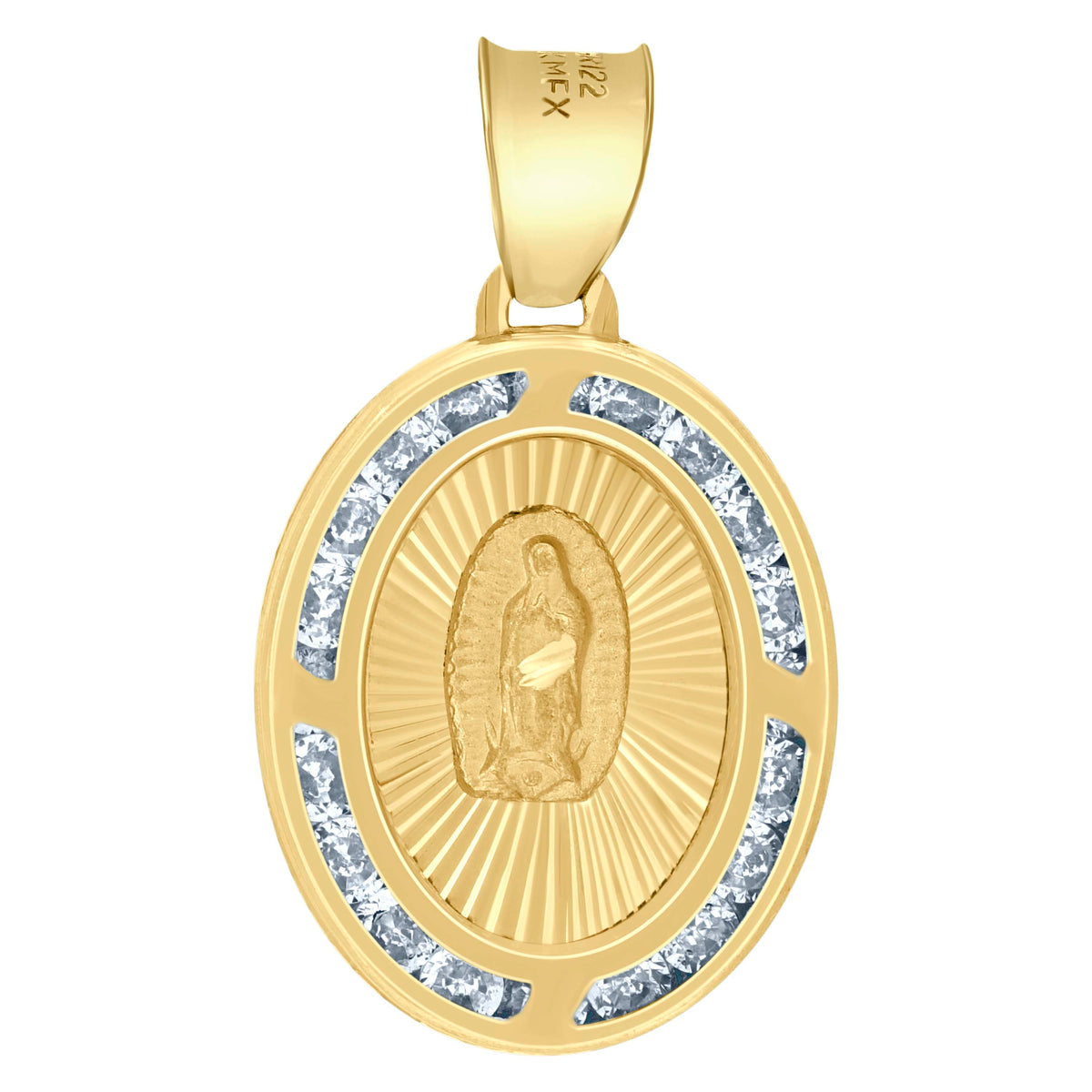 10kt Yellow Gold Unisex Cubic-Zirconia Textured Lady Of Guadalupe Religious Oval Charm Pendant