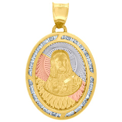 10kt Tri-Color Gold Unisex Cubic-Zirconia Textured Sacred Heart Of Jesus Religious Charm Pendant