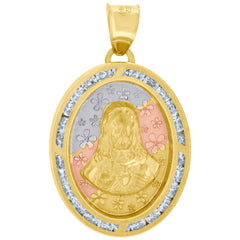 10kt Tri-Color Gold Unisex Cubic Zirconia Diamond-Cut Jesus Face Religious Charm Pendant