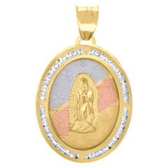 10kt Tri-Color Gold Unisex Cubic Zirconia Diamond-Cut Lady Of Guadalupe Religious Charm Pendant