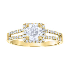 14Kt Two-Tone Gold Womens Cubic Zirconia Halo Engagement Ring