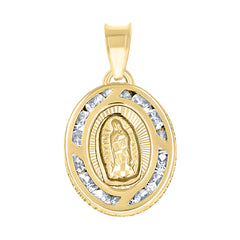 14Kt Two-Tone Gold Unisex Cz Textured Lady Of Guadalupe Religious Oval Charm Pendant
