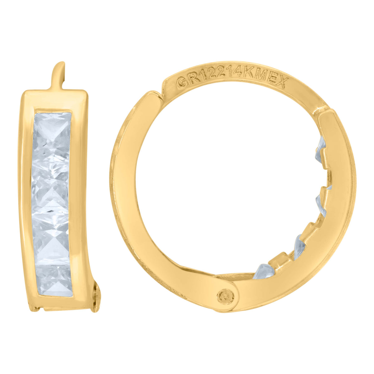 14Kt Yellow Gold Womens Princess-Cut Cubic Zirconia Single Row Huggie Hoop Earrings