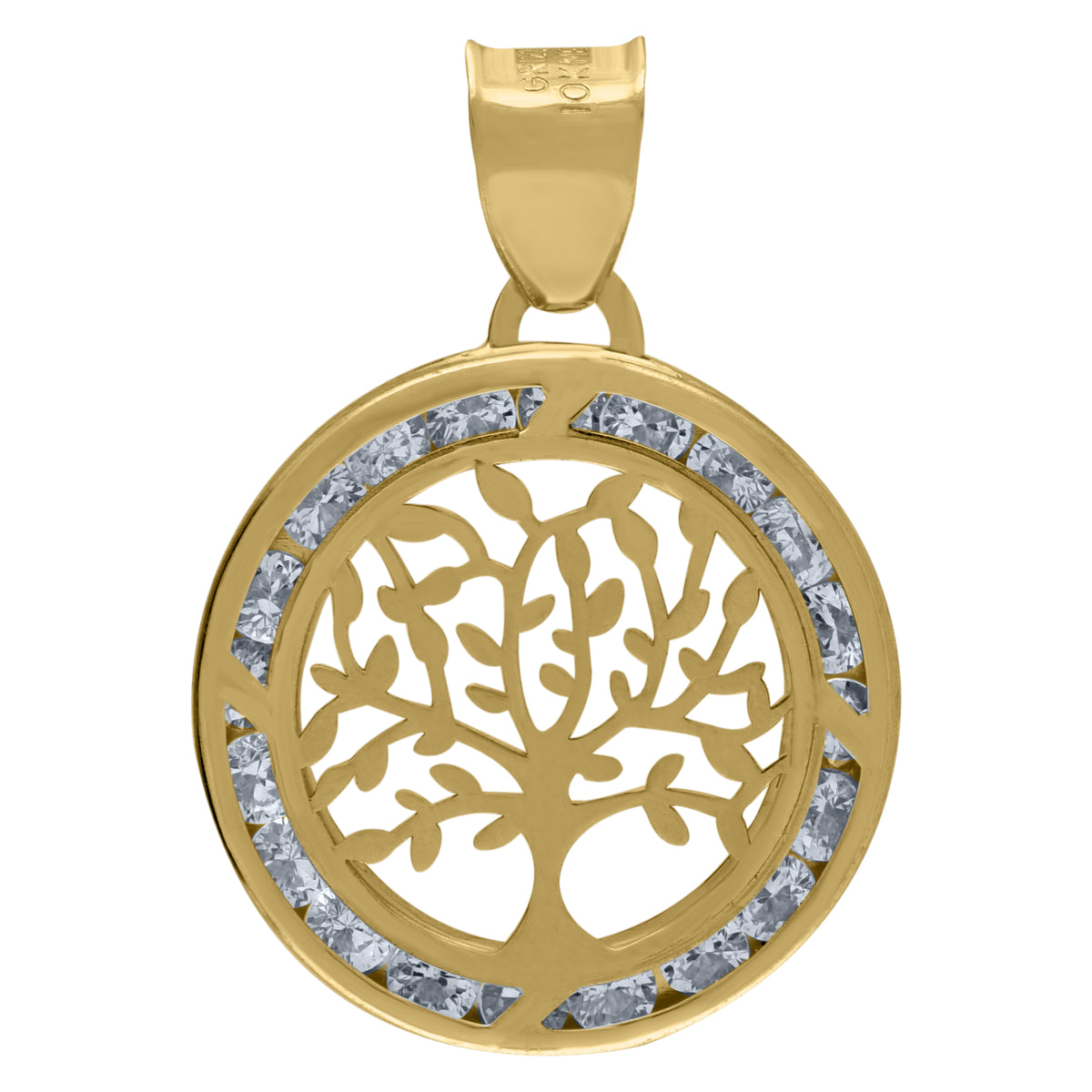 14Kt Yellow Gold Unisex Cz Tree Of Life Charm Good Luck Pendant