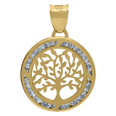 14Kt Yellow Gold Unisex Cz Tree Of Life Charm Good Luck Pendant