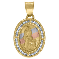14Kt Tri-Color Gold Unisex Cz Textured Saint Lazarus Religious Charm Pendant