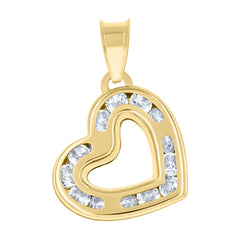 14Kt Yellow Gold Womens Cubic Zirconia Love Heart Charm Pendant