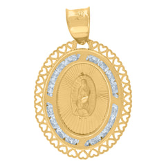 14Kt Yellow Gold Unisex Cubic Zirconia Diamond-Cut Textured Lady Of Guadalupe Religious Charm Pendant