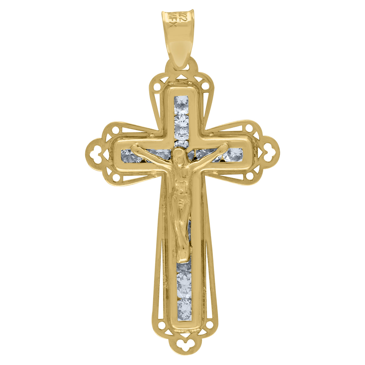 14Kt Yellow Gold Unisex Cz Crucifix Cross Religious Charm Pendant