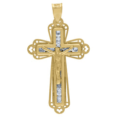 14Kt Yellow Gold Unisex Cz Crucifix Cross Religious Charm Pendant