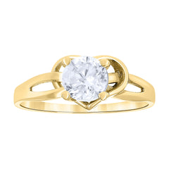 14Kt Yellow Gold Womens Cubic Zirconia Heart Engagement Ring