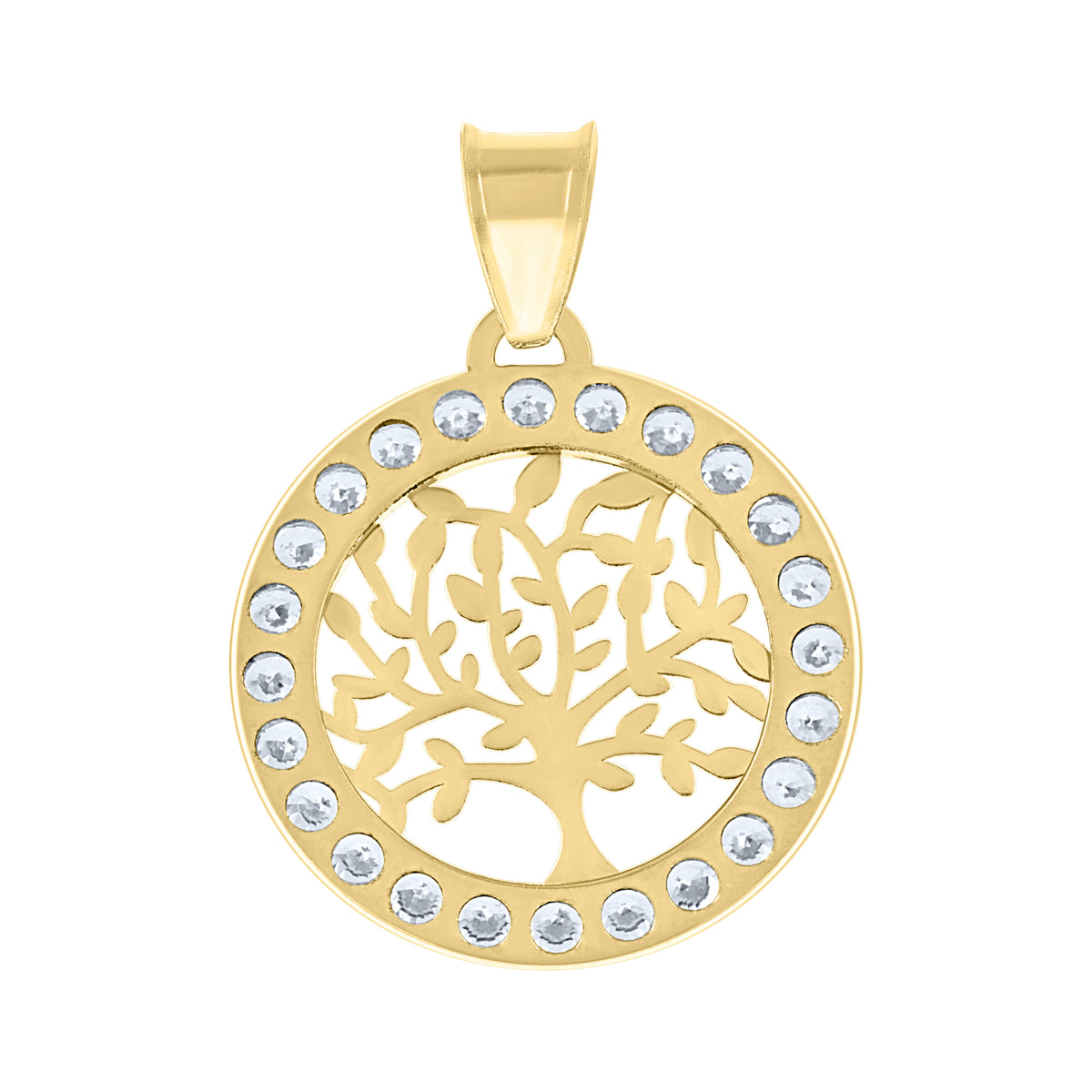 14Kt Yellow Gold Unisex Cz Tree Of Life Oval Charm Good Luck Pendant