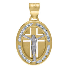 14Kt Two-Tone Gold Unisex Cz Crucifix Religious Charm Pendant