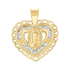 14Kt Yellow Gold Womens Cz Textured Lady Of Guadalupe Religious Heart Shaped Charm Pendant