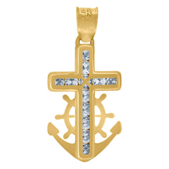 10kt Yellow Gold Unisex Cubic-Zirconia Polished Finish Anchor Cross Religious Charm Pendant