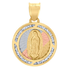 10kt Tri-Color Gold Unisex Cubic-Zirconia Diamond-Cut Lady Of Guadalupe Religious Charm Pendant