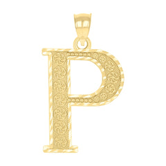 10kt Yellow Gold Diamond-Cut Mens Letter P Initial Charm Pendant