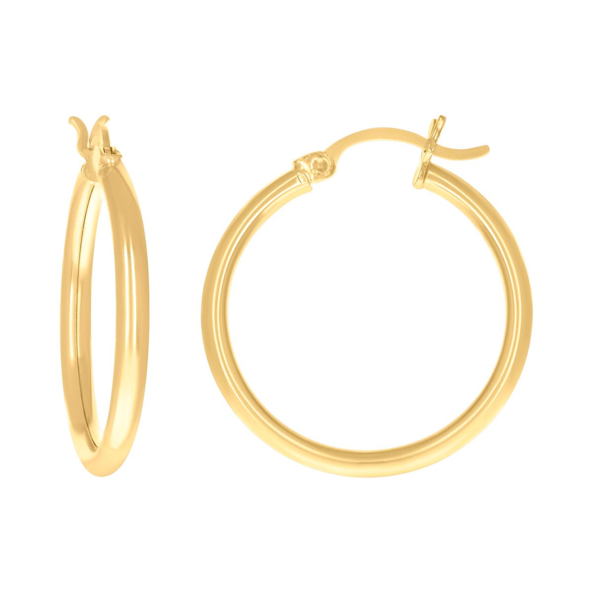 14Kt Yellow Gold Womens Plain Round Tube Hoop Earrings 2mm-22