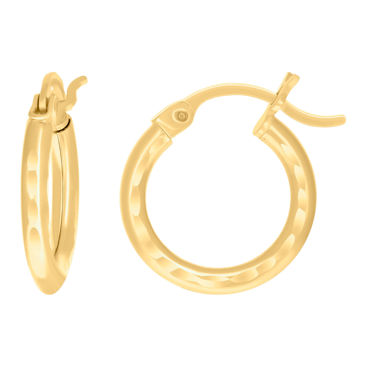14Kt Yellow Gold Womens Diamond-cut Round Tube Hoop Earrings 2mm-12