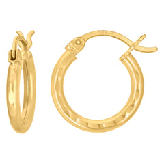 14Kt Yellow Gold Womens Diamond-cut Round Tube Hoop Earrings 2mm-15