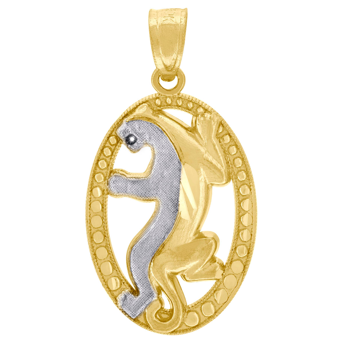 10kt Two-Tone Gold Mens Diamond-Cut Textured Tiger Animal Charm Pendant