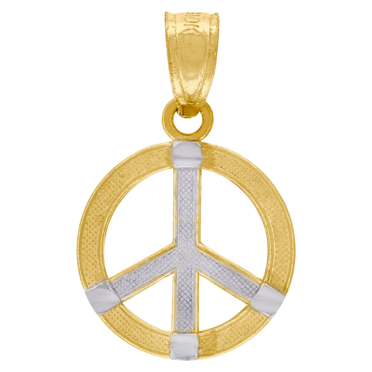 10kt Two-Tone Gold Unisex Textured Peace Sign Charm Pendant