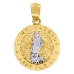 10kt Two-Tone Gold Unisex Textured Saint Lazarus Pray For Us Religious Charm Pendant
