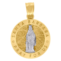 10kt Two-Tone Gold Unisex Textured Santa Barbara Pray For Us Religious Charm Pendant