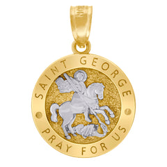 10kt Two-Tone Gold Unisex Textured Saint George Pray For Us Religious Charm Pendant