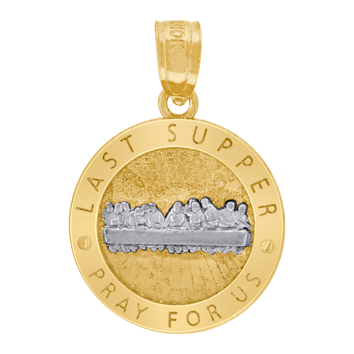 10kt Two-Tone Gold Unisex Textured Last Supper Pray For Us Religious Charm Pendant