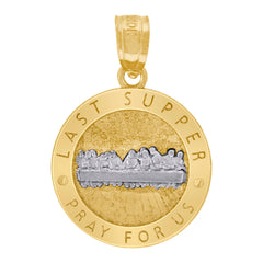 10kt Two-Tone Gold Unisex Textured Last Supper Pray For Us Religious Charm Pendant