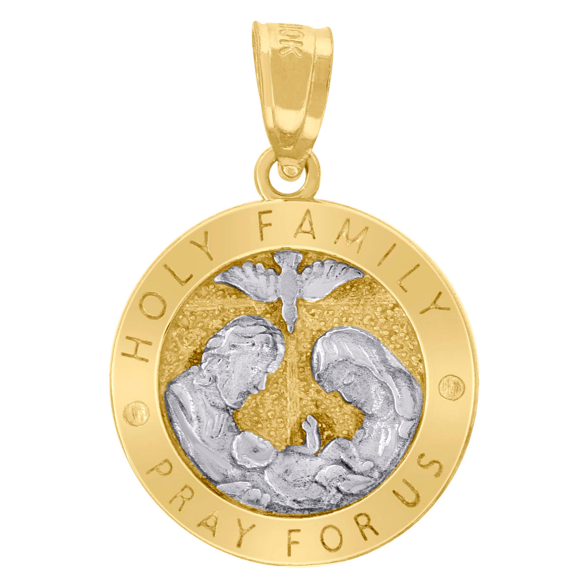 10kt Two-Tone Gold Unisex Textured Holy Family Pray For Us Religious Charm Pendant