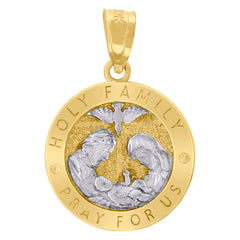 10kt Two-Tone Gold Unisex Textured Holy Family Pray For Us Religious Charm Pendant