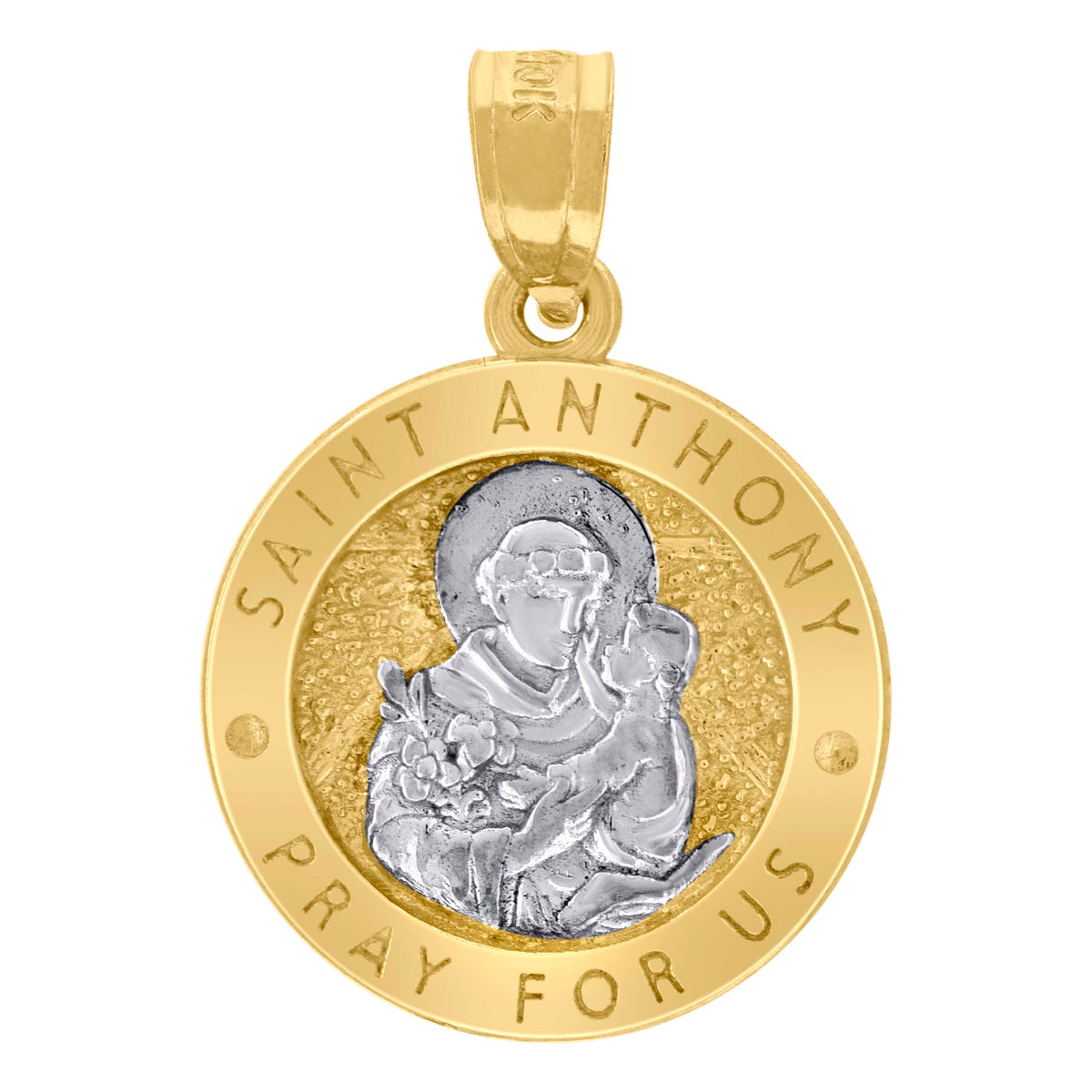 10kt Two-Tone Gold Unisex Textured Saint Anthony Pray For Us Religious Charm Pendant
