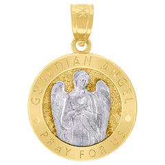 10kt Two-Tone Gold Unisex Textured Guardian Angel Pray For Us Religious Charm Pendant