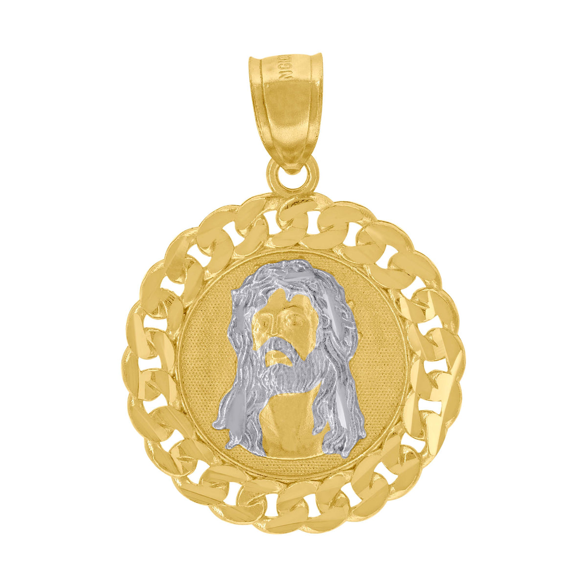 10kt Two-Tone Gold Unisex Diamond-Cut Jesus Religious Charm Pendant