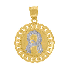 10kt Two-Tone Gold Unisex Diamond-Cut Jesus Religious Charm Pendant