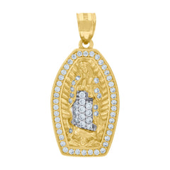 10kt Two-Tone Gold Unisex Cubic Zirconia Cubic-Zirconia Lady Of Guadalupe Religious Pendant