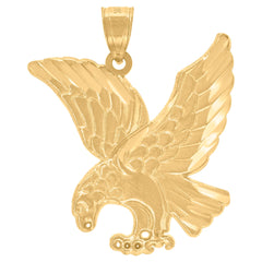 10kt Yellow Gold Mens Diamond-Cut Textured Flying Eagle Bird Charm Pendant