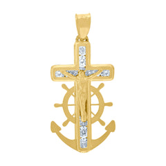 10kt Two-Tone Gold Mens Women Textured Religious Charm Pendant
