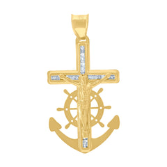 10kt Two-Tone Gold Native American Diamond-Cut Mens Charm Pendant