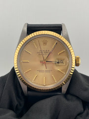 Rolex Datejust 36 Champagne Stick Dial on Generic Black Leather Band Ref. 16013 1987