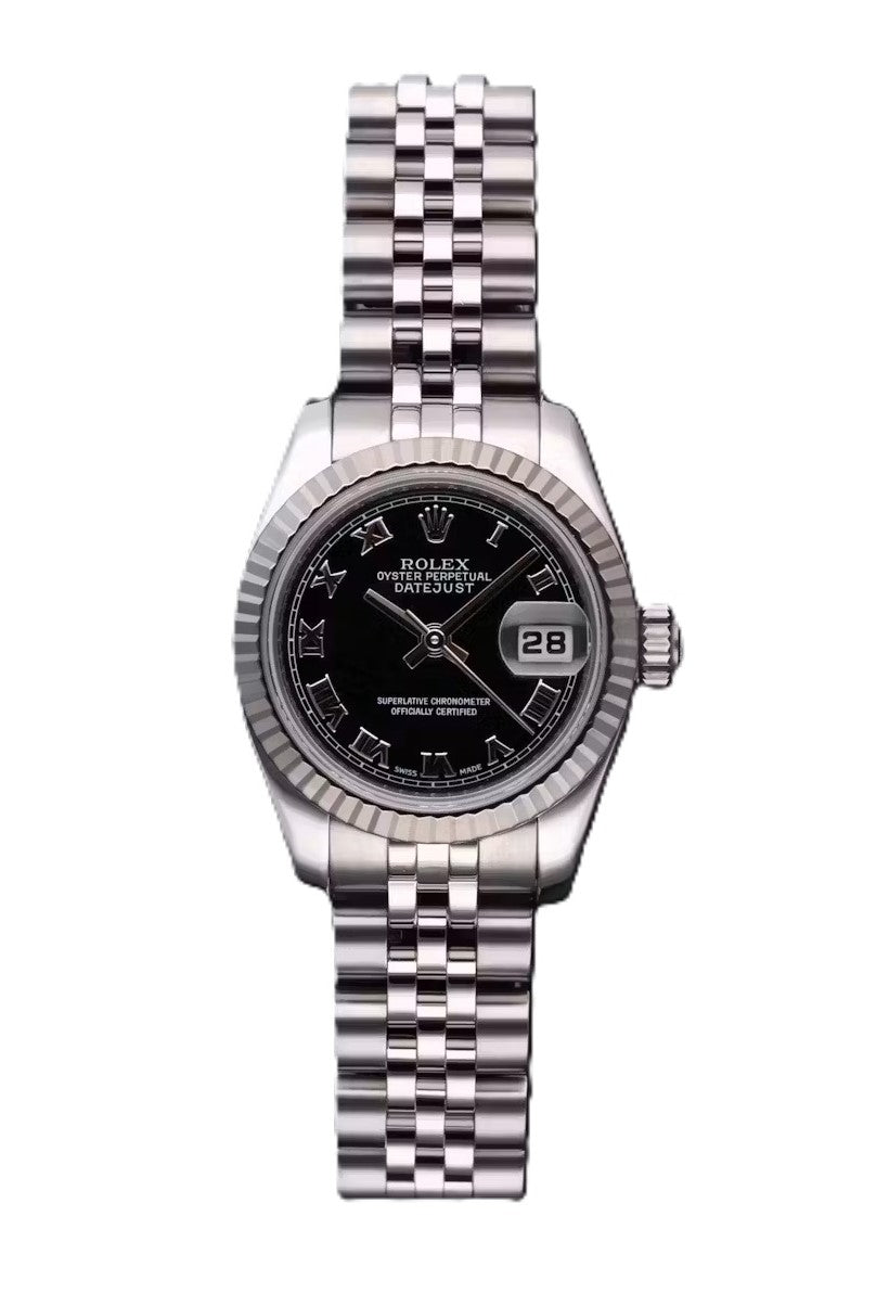 Rolex Datejust 26mm Stainless Steel Black Roman Dial Jubilee Watch 179174