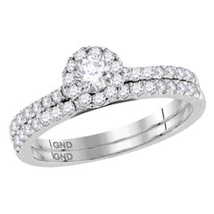 14K White Gold Womens Round Natural Diamond Halo Slender Bridal Wedding Engagement Ring Band Set 3/4 CTW (Certified) 3.49 Gram