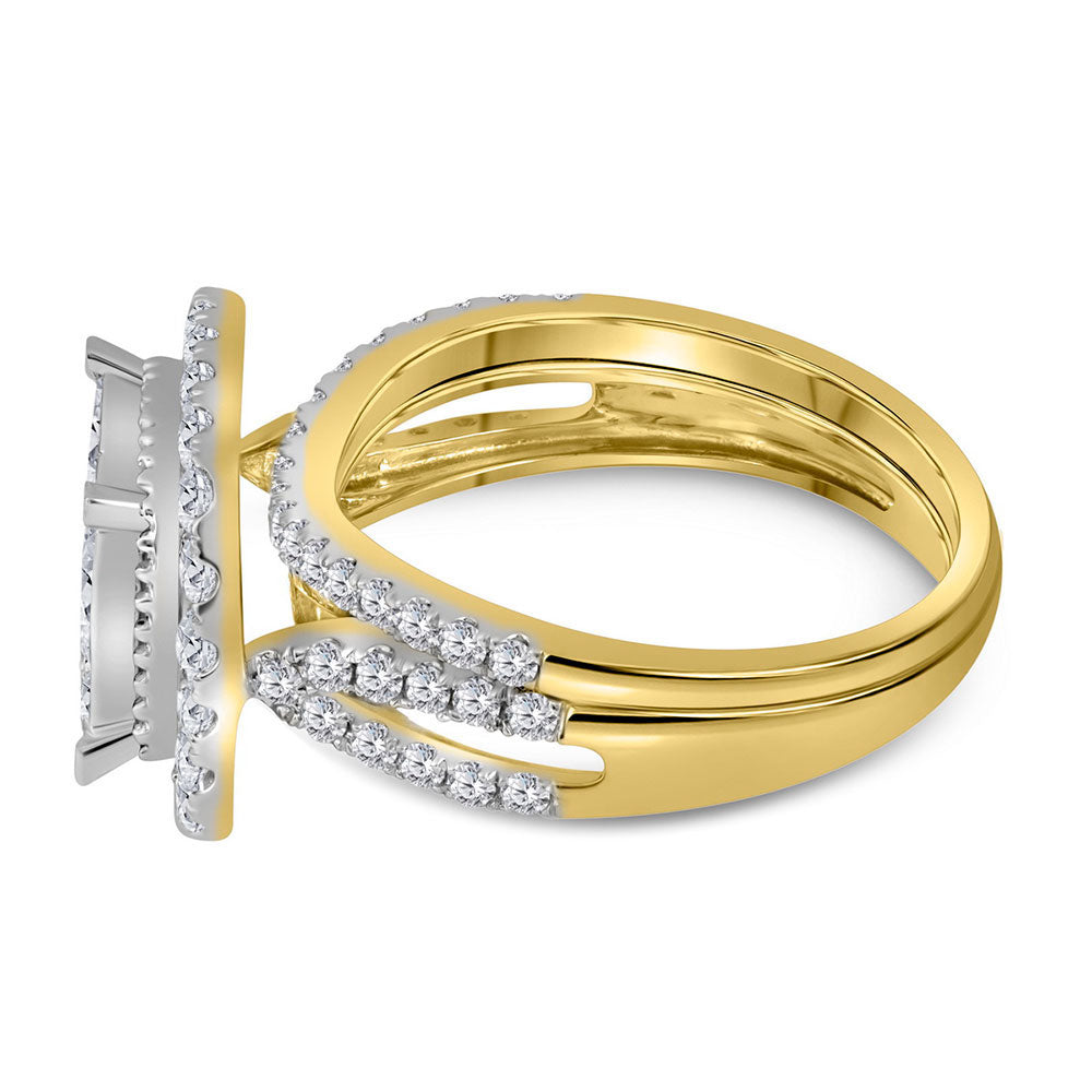 14K Yellow Gold Womens Princess Diamond Halo Bridal Wedding Engagement Ring Band Set 1-3/4 CTW 5.01 Gram