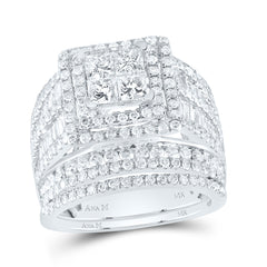14kt White Gold Womens Princess Diamond Bridal Wedding Engagement Ring Band Set 3.00 Cttw