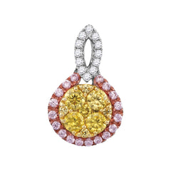 14kt White Gold Womens Round Yellow Pink Diamond Cluster Pendant 7/8 Cttw